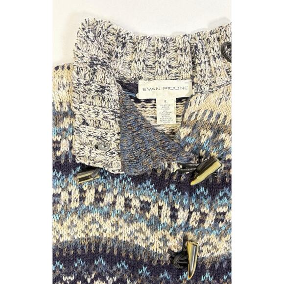 Vtg Evan Picone Fair Isle Chunky Knit Wool Blend Cardigan -Toggle Buttons Sz S - Picture 11 of 11